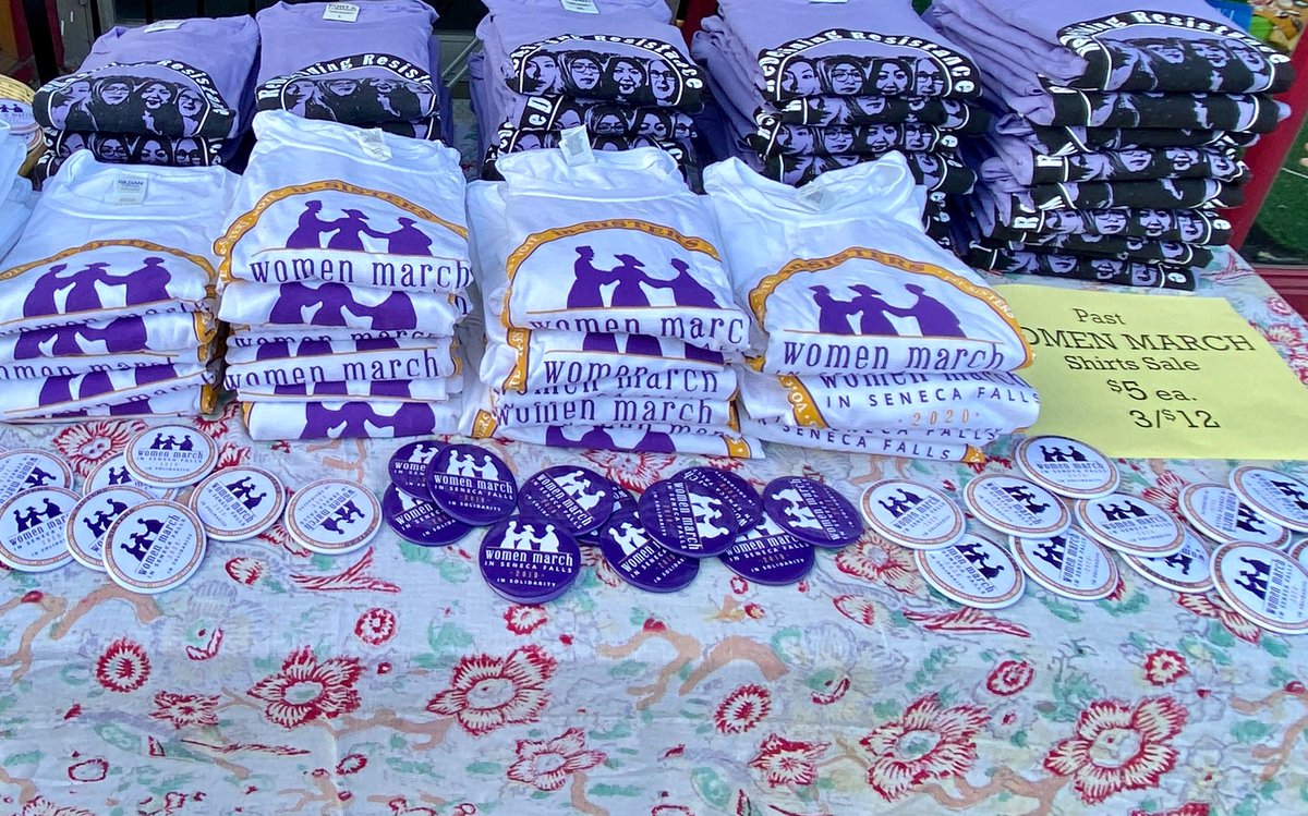WMSenecaFalls's tweet photo. We are here in Seneca Falls getting ready for our Protest Rally to Defend U.S. Reproductive Rights!  Stop by our table at Woman Made Products to pick up your t-shirts and buttons! #WMSF #CNYNOW #WomenMarch #SaveRoe https://t.co/Q79FEwAeBp