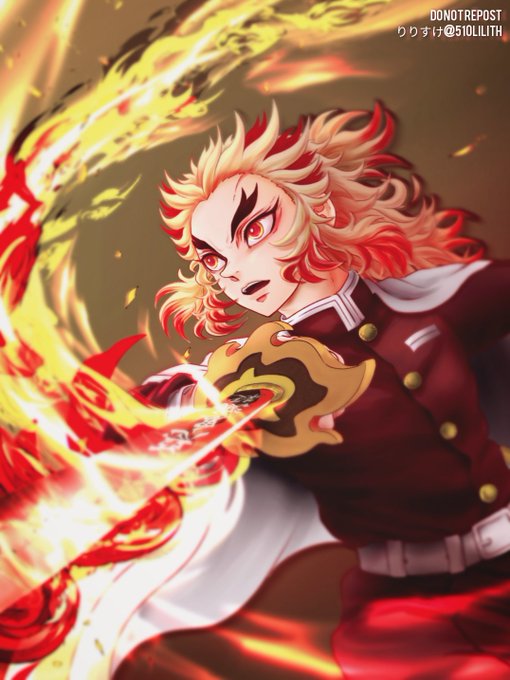 Lilith-ke🔥りりすけさんがTwitterに投稿した煉獄杏寿郎(鬼滅の刃)のイラスト。