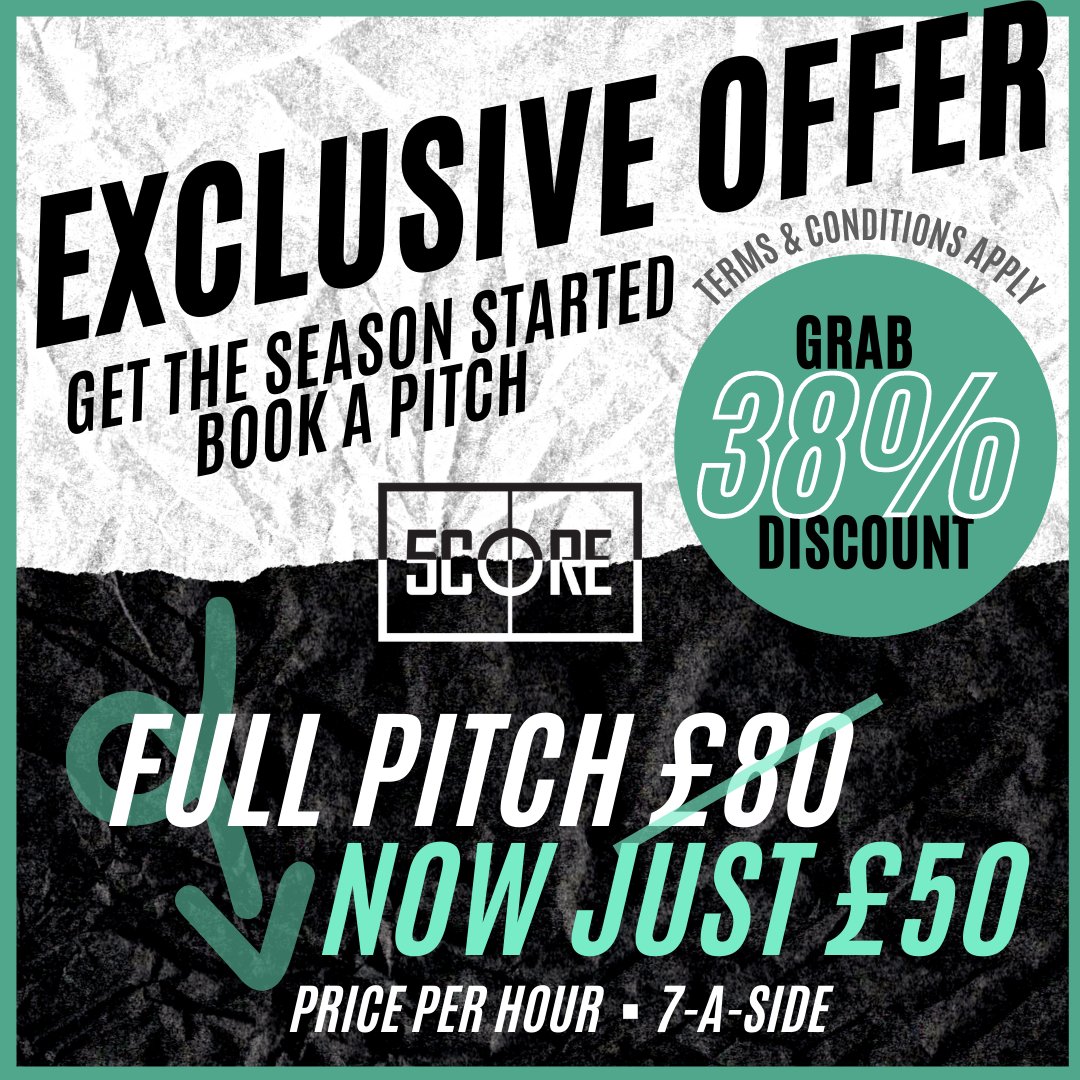 5coreteam's tweet image. EXCLUSIVE OFFER... EXTENDED! 👀💥 Get 38% off Full Pitch Hire at 5CORE #Bicester during October! Book a pitch for team #sports training or 5-7 a side #football matches #TEAM5CORE 
1️⃣ Visit 5core.co.uk/book and select Full Pitch
2️⃣ Enter code FULLPITCH38 at checkout