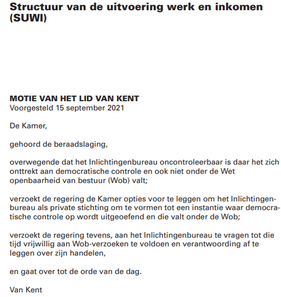 ReneJanV's tweet photo. Goede motie van @SPnl Kamerlid @bartvankent. Maar ook ad hoc. Onze "oude bestuurscultuur" overheid is gek op stichtingen waar ambtenaren onbespied dingen kunnen doen, althans in de ICT (#Rinis, #ICTU). Item voor de nieuwe bestuurscultuur. Iets om op te pakken met @PieterOmtzigt? https://t.co/IzQq1xG8b9