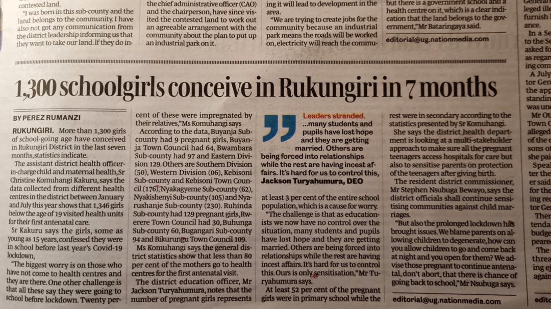 IASADRI's tweet photo. Continued closure of schools has put young girls at a high risk of becoming mothers against their will.
Daily Monitor recently published an article show over 1300 girls have gotten pregnant in Rukungiri district in a period of 7months.
Source @DailyMonitor
https://t.co/JMEG82iGX9 https://t.co/y1O1Ym3h55