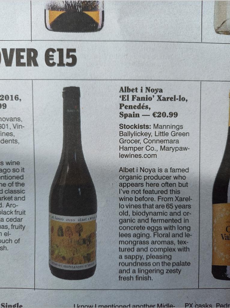 MaryPawleWines's tweet photo. The fabulous @AlbetiNoya #ElFanio in today's @irishexaminer @LesliesWineFood https://t.co/5N6k968vyp