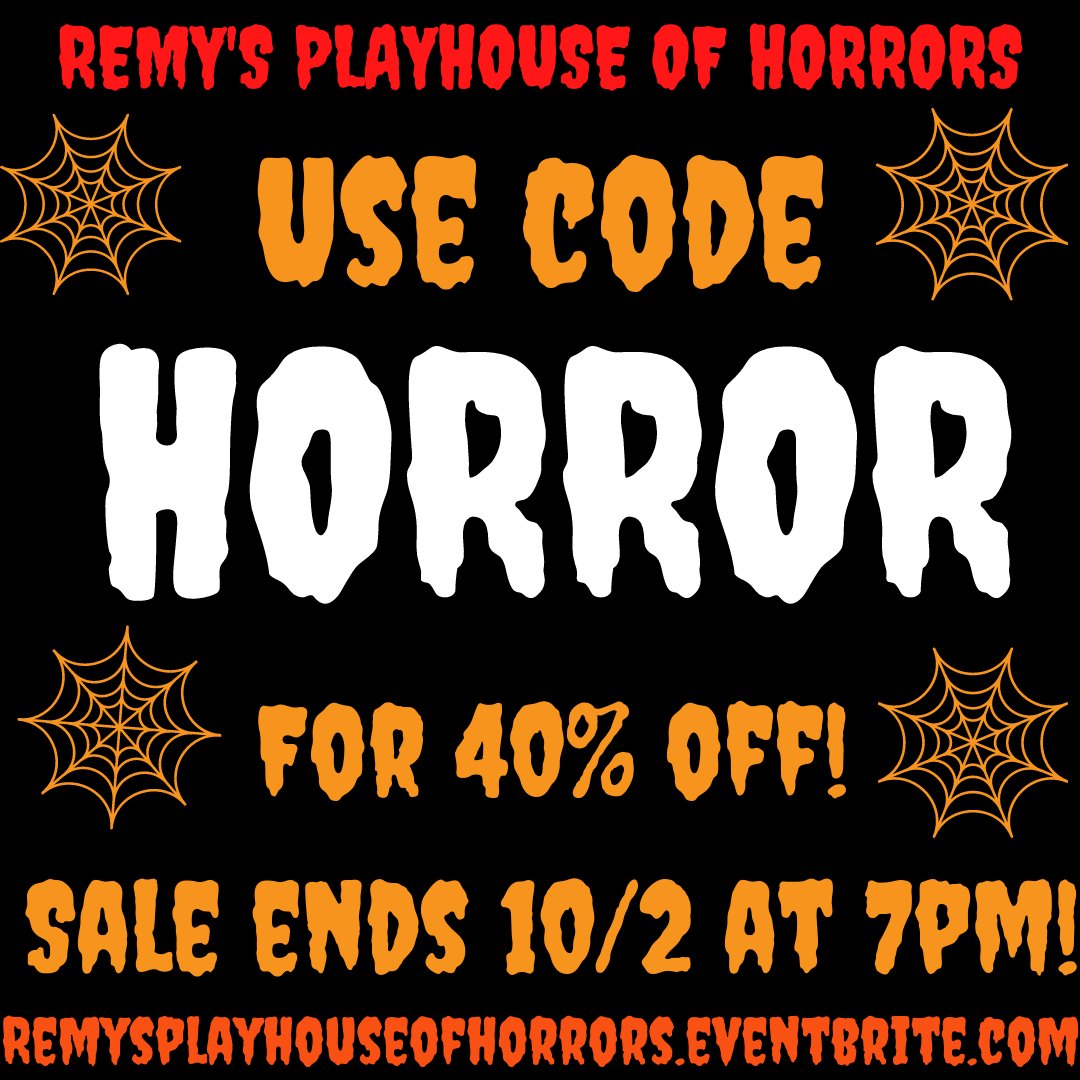 RemyDee504's tweet photo. FLASH SALE! Use the code HORROR for a whopping 40% OFF your tickets to Remy's Playhouse of Horrors! This is the LOWEST PRICE the tickets will be (they're $20 at the door). HURRY! You've got till 7pm CST!
https://t.co/M6Z7khfsZM https://t.co/AbL1drGlur
