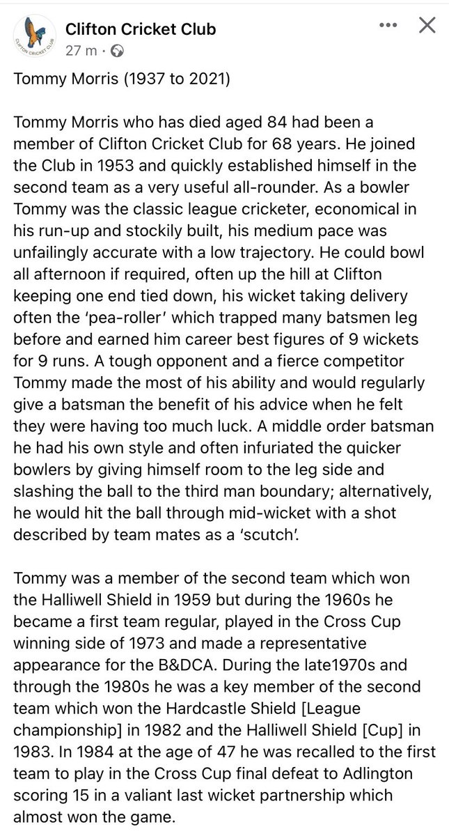 CliftonCC's tweet photo. A tribute to Tommy Morris

1937 - 2021 https://t.co/dnV2Al4viD