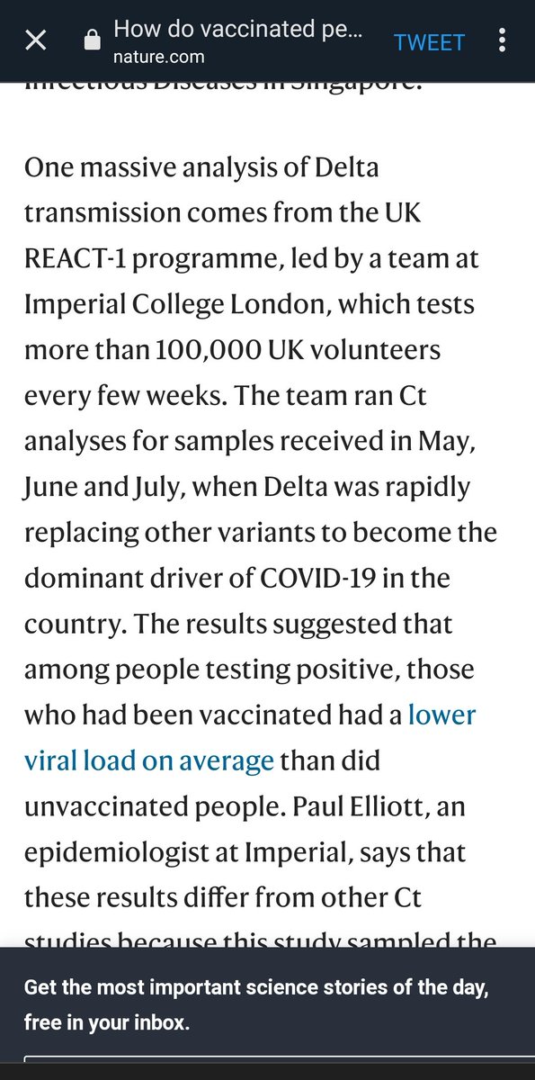 salwaytay's tweet photo. @ColinApples @FluffyKittyA @YardleyShooting same article saying vaccinated are infectious for a shorter period of time and had a lower viral load? unless I'm reading that wrong https://t.co/nhyNbWIxzB