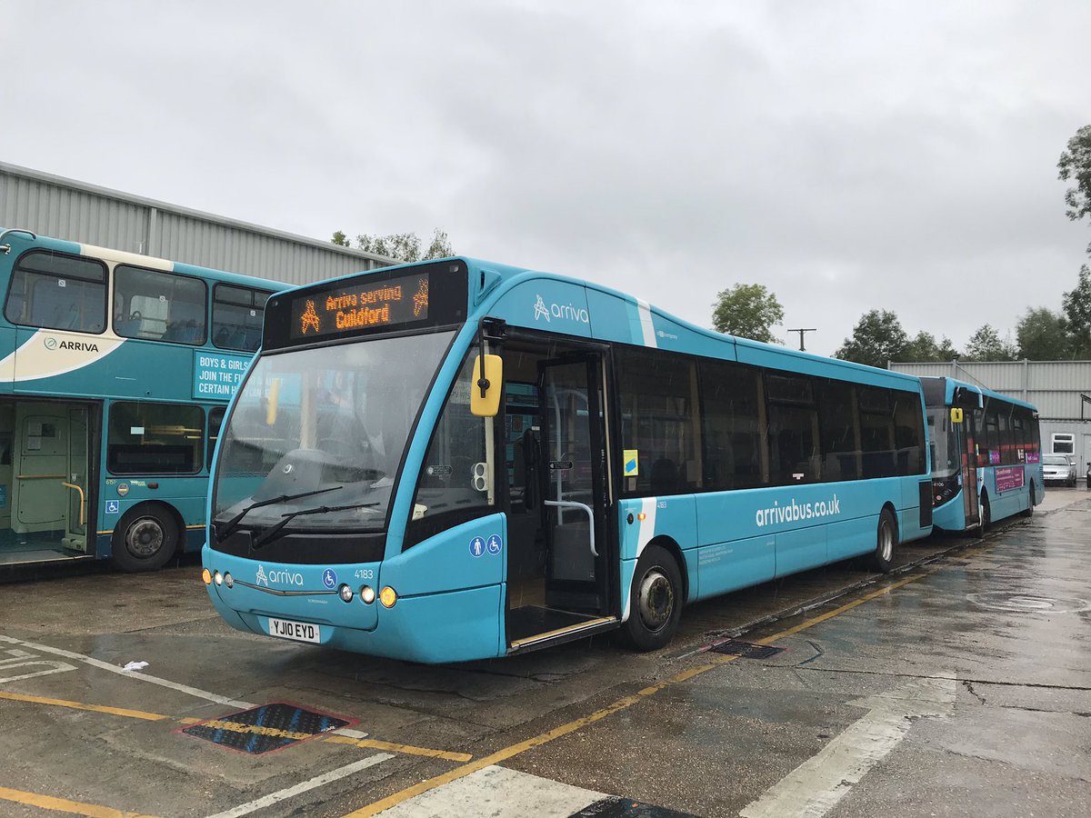 DanBHardcastle's tweet photo. Well that’s 4183 delivered to its new home at Guildford. Hope they enjoy as much as we did. New to Norfolk Green (504) then Cambus (27251). Done nigh-on 70k miles with us. There it joins recent transfer 4218. I’ll miss your wood-effect floor, not the internal waterfalls. 😓 https://t.co/d9GScDiHAH