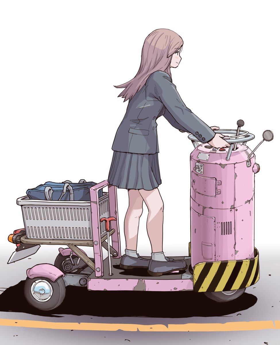 1girl solo skirt ground vehicle brown hair long hair school uniform  illustration images