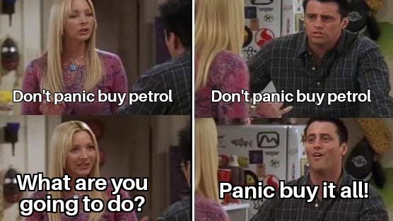 WhenCage's tweet photo. A year on from toilet paper panic buying... 🧻🤦🏾‍♀️😂

#panicbuying  #PetrolShortages #petrolpanic #lorrydrivershortage #fuelshortage #comedy #meme #ukcomedy #British #jokes #memestagram #friends https://t.co/ZmkTq1CP4n
