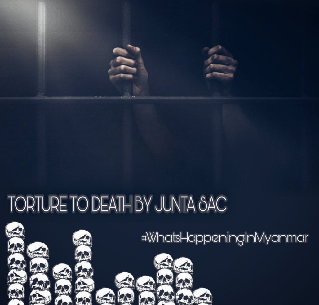 ChanCha99811128's tweet photo. The death toll in interrogation of military council has now risen to 43. If effective sanctions are not implemented in time, the actions of junta SAC will surely worsen.  Therefore, we demand for immediate enforcement on behalf of the oppressed people.

#TortureToDeathByJunta https://t.co/TIGDXcFh3C