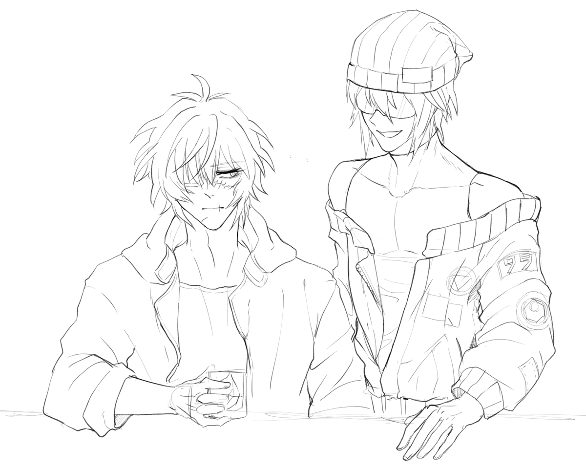 에이토와 뭐시기를 그리려고 했는데 힘빠져서 스케치만 올림