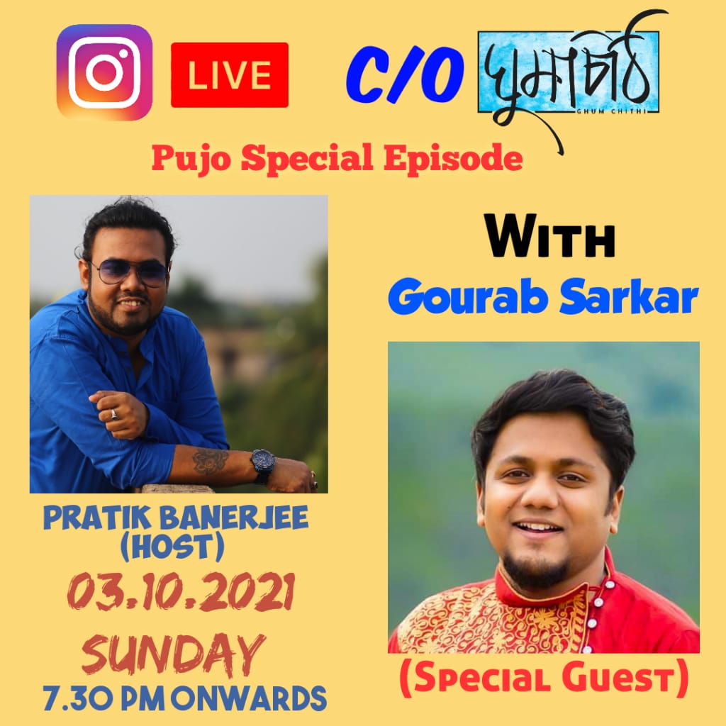 inkcollabpr's tweet photo. Watch @GourabMusic  live with @GhumChithi  on @instagram , on 3rd October at 7.30pm.

Gourab's Pujo special song " O Dugga Thakur" releasing soon.
@inkcollabpr  is elated to be a part.

#newsong #durgapuja https://t.co/TYbRfNCiCb