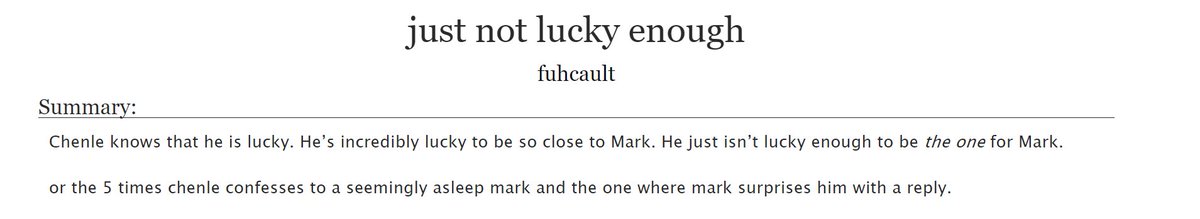 chenmarklibrary's tweet image. just not lucky enough by fuhcault - NCT (Band) archiveofourown.org/works/32145727 출처 @ao3org