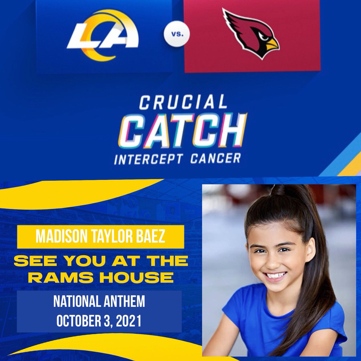 madisonbaez10's tweet photo. 70,000 Rams Fans for tomorrows game. America’s #1 Anthem Girl is coming and I can’t wait to see you all @SoFiStadium . Go @RamsNFL .

#anthemgirl #singer #rams #youngselenanetflix #actress #nationalanthem #ramshouse #ramsnation #ramsnation https://t.co/vavhopaMQA