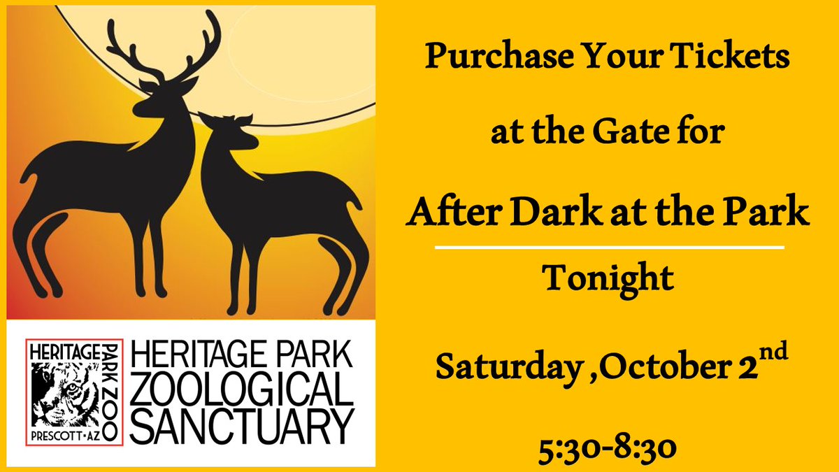 PrescottZoo's tweet photo. Enjoy a fun night &amp; support the sanctuary at the same time!
The weather looks great for After Dark at the Park! Join us tonight from 5:30-8:30pm. Tickets can be purchased at the gate! 
Thank you to our Sponsors!
Dr. Ken &amp; Gayle Skinner
Desert Financial Credit Union https://t.co/8s3rJX51Lv