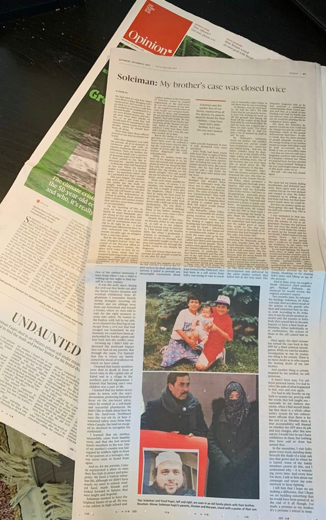 Justice4Soli's tweet image. “We stopped believing in the systems, altogether – though we never stopped believing in our fellow Canadians, or in justice being done.”

A searing account of the Faqiri family's painful journey for justice, spurred on by a mother who refuses to give up. theglobeandmail.com/opinion/articl…