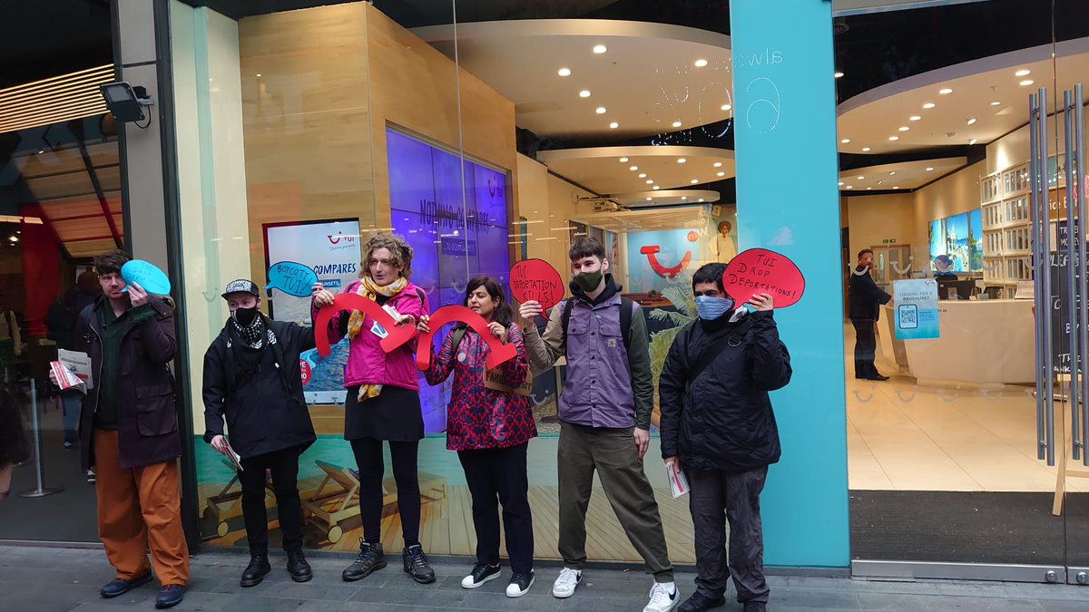 BARACUK's tweet photo. @stoptui_eastldn demo today with @BARACUK 's @hectorwesley, @Gargi_at_home and others against @TUIUK involvement in mass deportation flights, tearing families apart. TUI are responsible for 21 mass deportation charter flights just this year alone. #stopcharterflights https://t.co/162PxrEc5e