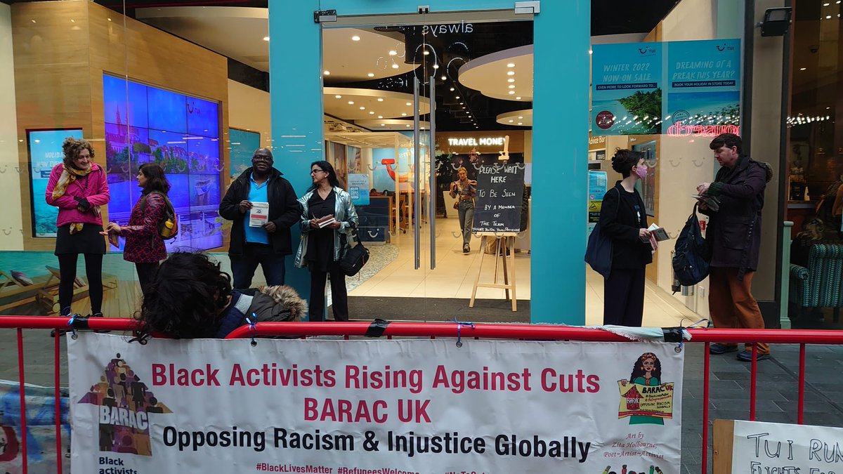 BARACUK's tweet photo. @stoptui_eastldn demo today with @BARACUK 's @hectorwesley, @Gargi_at_home and others against @TUIUK involvement in mass deportation flights, tearing families apart. TUI are responsible for 21 mass deportation charter flights just this year alone. #stopcharterflights https://t.co/162PxrEc5e