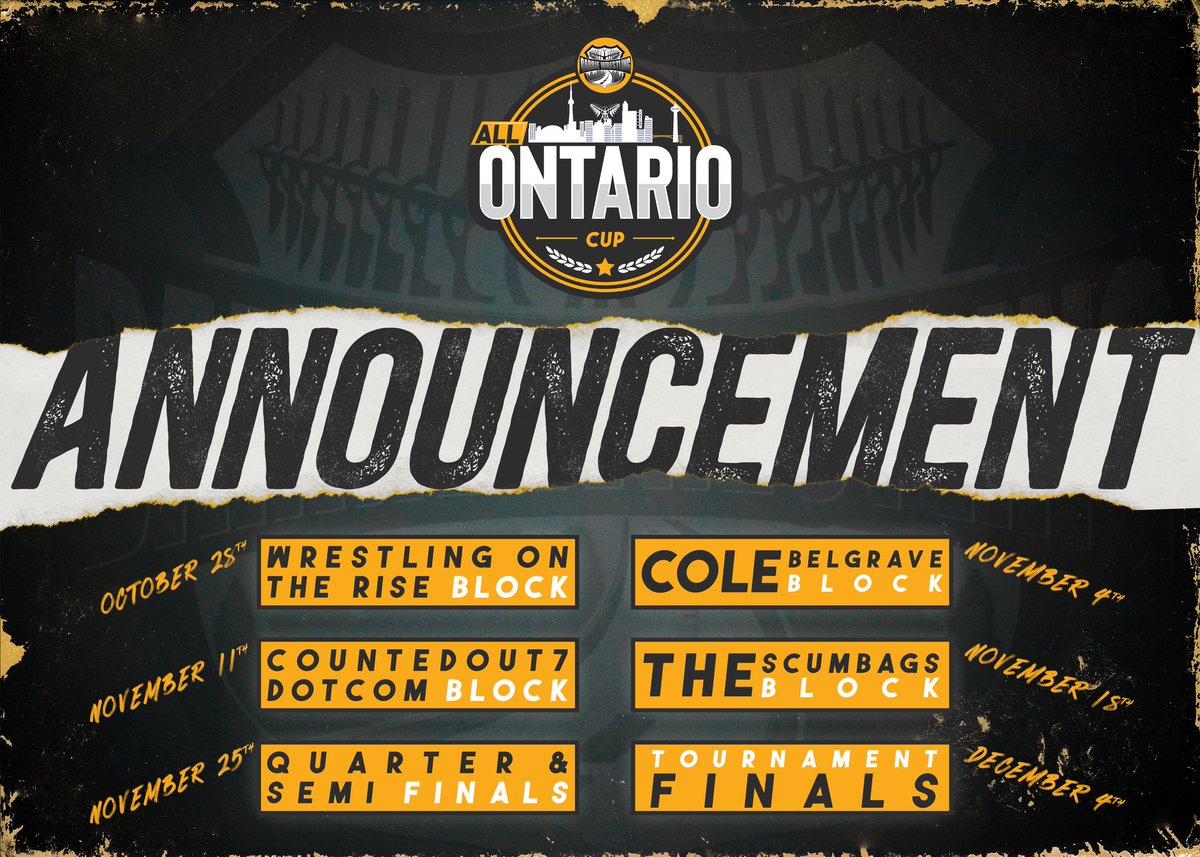 Dates set!
This coming week, find out more about roundtables and poster delivery.
The final block, the <a href="/WrestlingOnThe1/">WrestlingOnTheRise</a> Block, will be revealed Monday!
#AllOntarioCup #AOC 
#Ontario #Wrestling