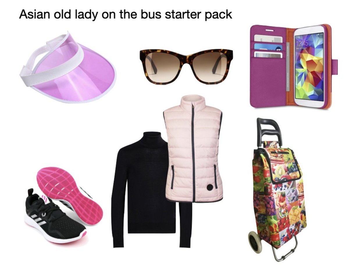 thestarterpackz's tweet photo. ¨Asian old lady on the bus¨ Starter pack https://t.co/OKnwnDy5eh