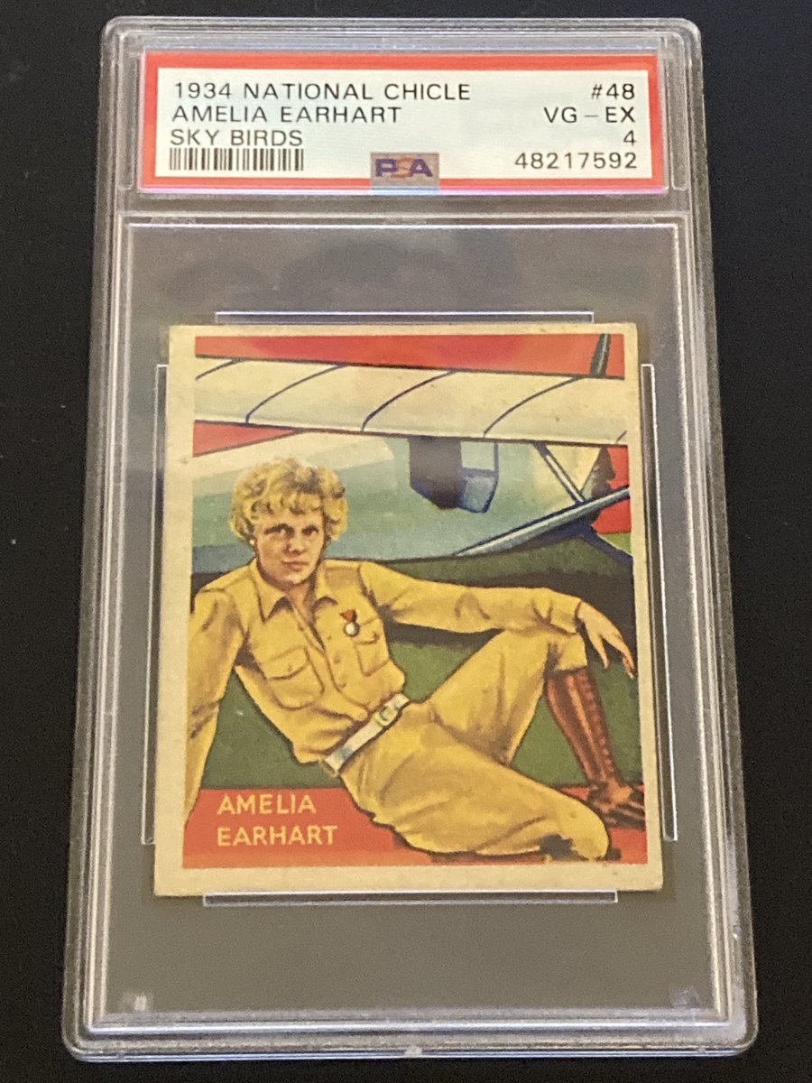 I’ll go ahead and say it. I’ve bought a TON of non-baseball cards this year. But this PSA 4 of Amelia Earhart’s 1934 National Chicle Sky Birds card in today’s mail might be my favorite. Not technically a ‘rookie’ but easily her most popular card and a key pre-war aviation card.