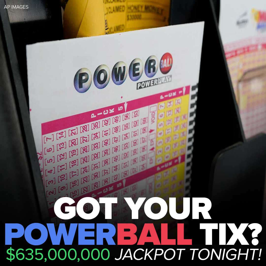 GIANT JACKPOT: The Powerball jackpot has jumped up again. The top prize for tonight's drawing now stands at $635 million, with an estimated cash value of $450 million. https://t.co/ExufrD19K9 https://t.co/28vjUrDlL1