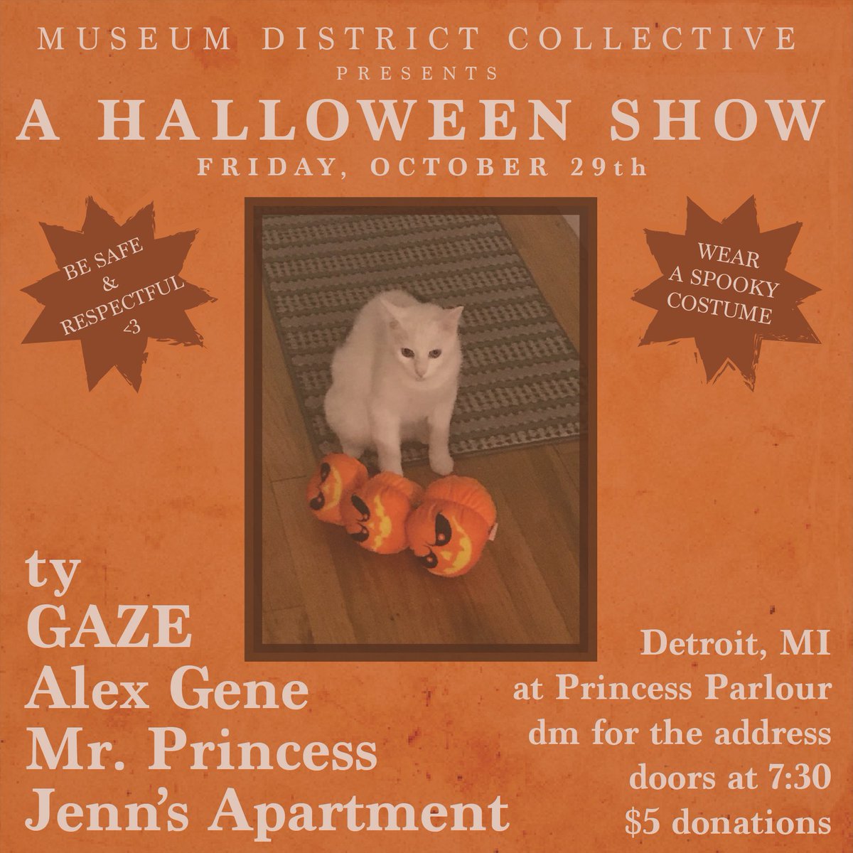 museumdistrictt's tweet photo. First full-band show at Princess Parlour in Detroit. It’s also GAZE’s first show <3 come hangout &amp; wear a costume <3 https://t.co/4Yzhm54deh