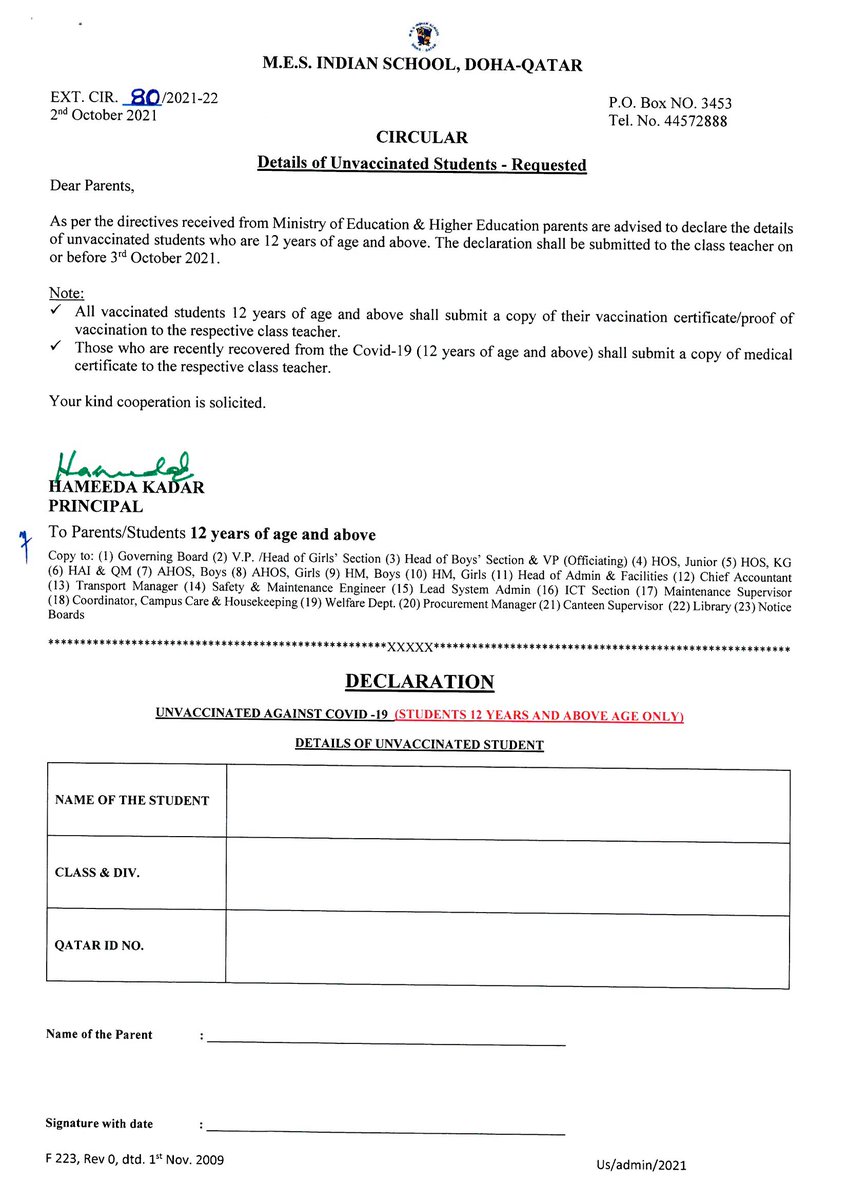 messchoolqatar's tweet photo. Details of un vaccinated Students -Requested https://t.co/85bgCc7VwW