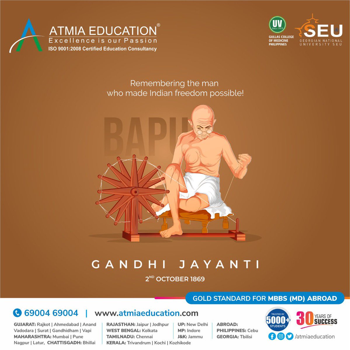 AtmiaEducation's tweet photo. “2 October 2021 , Happy Gandhi Jayanti“

#gandhijayanti2021 #mbbsabroad #FMGE  #UV #mbbsphilippines #mbbsgeorgia #studyabroad #md #ms #neet2021 #studymedicine #uvgullas #seu #georgia
#mbbs #atmiaeducation #doctor #cebu #beadoctor #atmia #neetug https://t.co/XqH72OuhgP