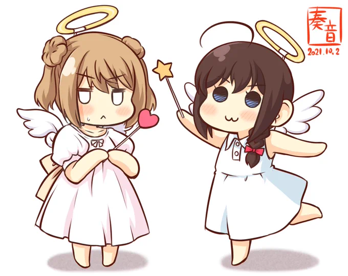 龍鳳「びゃあ゛ぁ゛゛ぁか゛わ゛い゛い゛ぃ゛ぃぃ゛!!」
しぐれ「むふー♪」
みちしお「………///」
龍鳳「あっ…ダメ…尊い…しんじゃう…」パタリ

お題:天使
#西村艦隊版深夜の真剣お絵描き60分一本勝負
#時雨 #満潮 