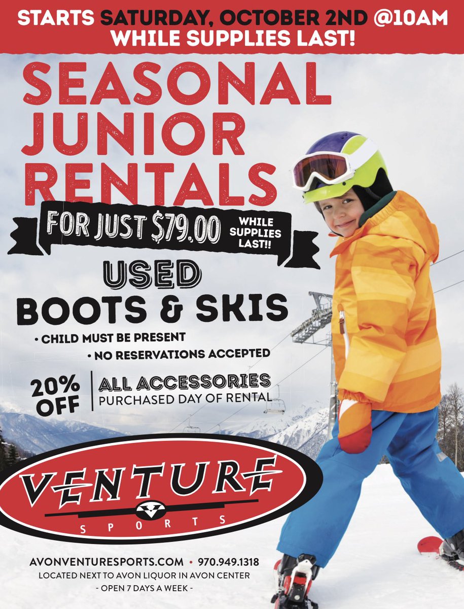 Today is the day! Junior rentals starts today. Round up the kids and get in to our Avon location for best selection!