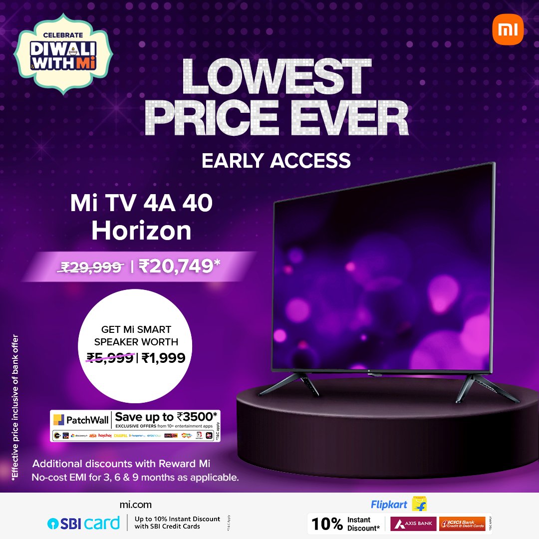 Flipkart2021's tweet photo. What's better than the #MiTV4A? 
The #MiTV4A at awesome discounted prices, that's what! 

Get your favorite TV at prices like never before: https://t.co/bmq2QmBCMc https://t.co/aL0FZQu0V8 https://t.co/bO7BPoenXk