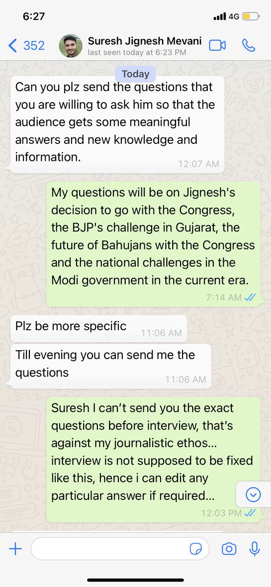 Sumitchauhaan's tweet photo. I approached @jigneshmevani80 for interview but his team asked me to share questions before interview, i refused as it was against my journalistic values. I am against the fixed &amp; scripted interview so later his interview was canceled. Modi also ask questions before interview. https://t.co/xXTxi24oMB