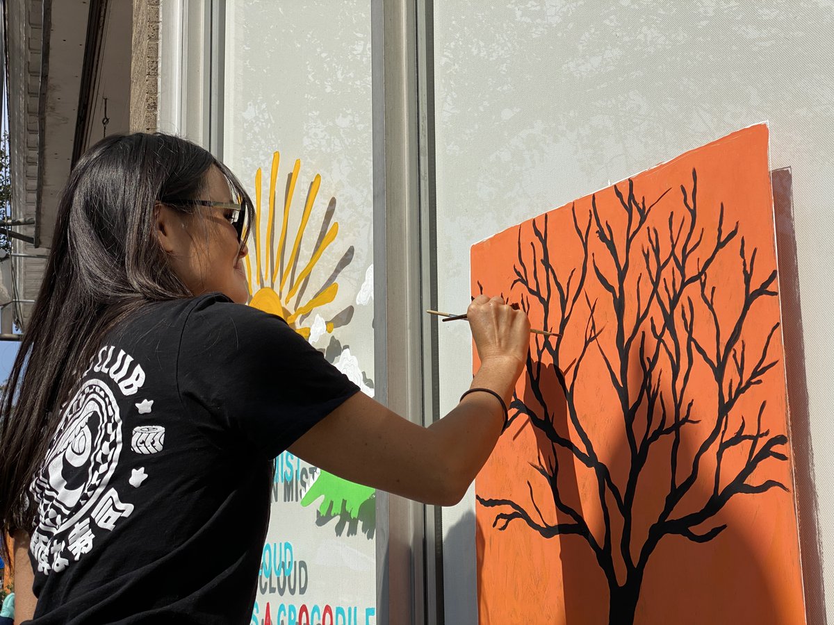 arlingtonmagov's tweet photo. #ArlingtonMA artist painting storefronts in the Heights today. Come check out their work today and all month. #SupportLocal #ShopArlingtonFirst https://t.co/tjaLFdZFD1