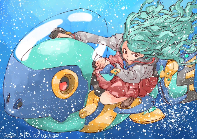 お魚拳法使いの真凜にて。
「まりんジェット1号」です。
メカ、難しい:(;゛゜'ω゜'):

#絵描きさんと繋がりたい
#イラスト練習 