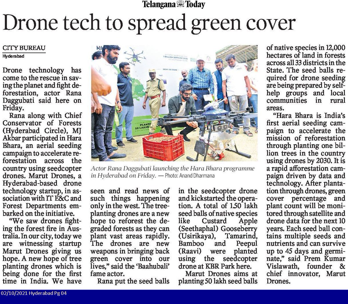 Marutdrones1's tweet photo. we are overwhelmed with the respone recieved from the media houses. We thank, both the houses print and Electronic media for featured us and extending there support for sustainable future.
#RanaDaggubati #Telangana #sustainability #drones
#DGCA #RICH_HYD #Dronefed #savetheplanet https://t.co/QkY0X7taL5