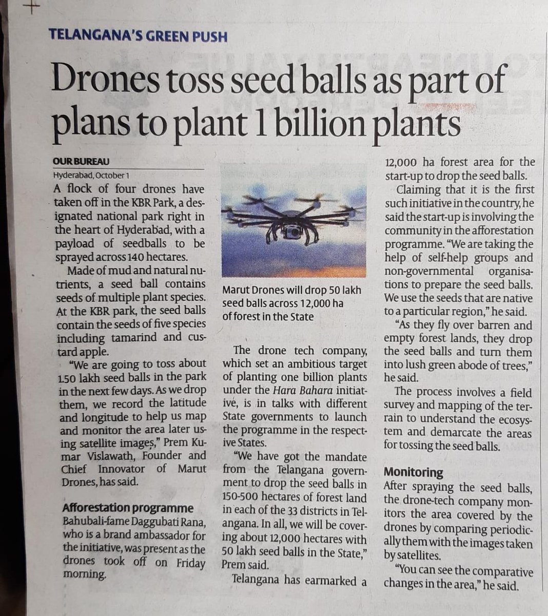 Marutdrones1's tweet photo. we are overwhelmed with the respone recieved from the media houses. We thank, both the houses print and Electronic media for featured us and extending there support for sustainable future.
#RanaDaggubati #Telangana #sustainability #drones
#DGCA #RICH_HYD #Dronefed #savetheplanet https://t.co/QkY0X7taL5