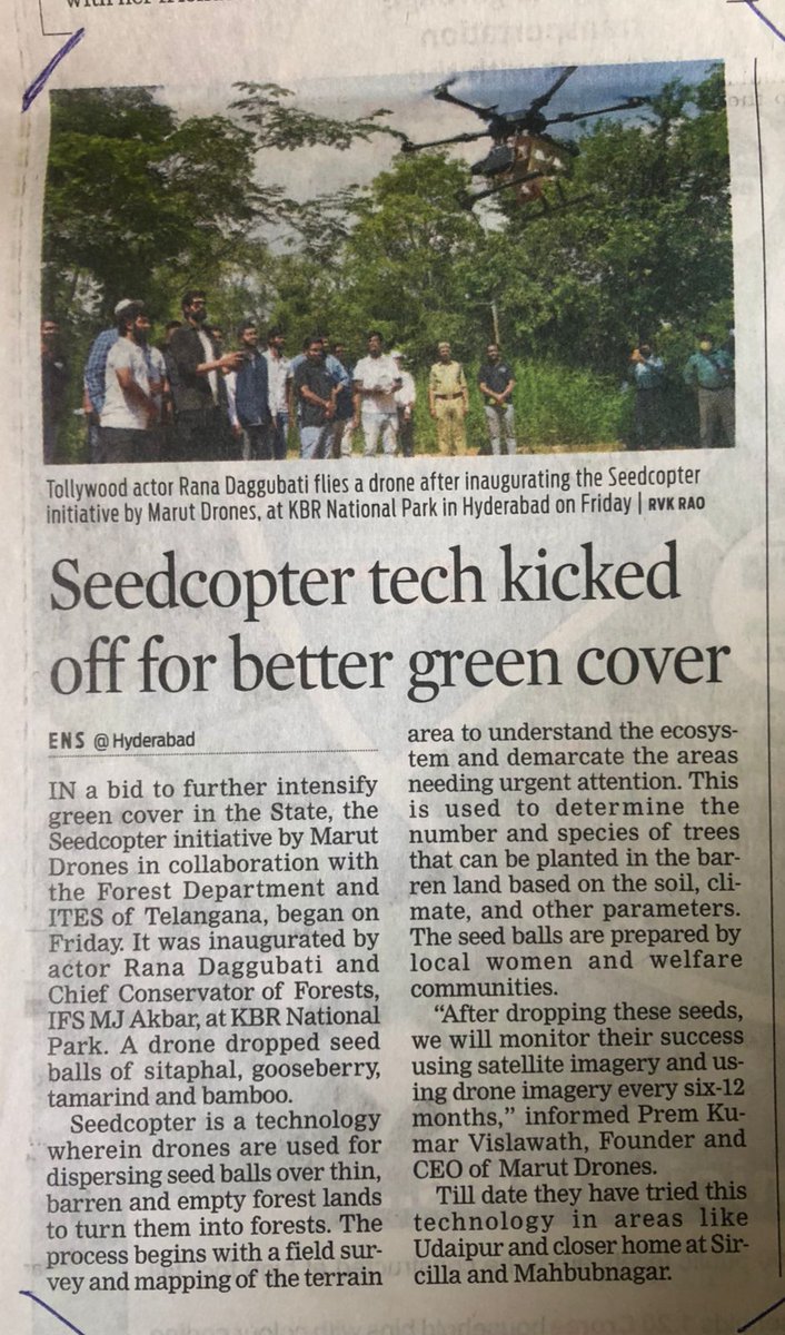 Marutdrones1's tweet photo. we are overwhelmed with the respone recieved from the media houses. We thank, both the houses print and Electronic media for featured us and extending there support for sustainable future.
#RanaDaggubati #Telangana #sustainability #drones
#DGCA #RICH_HYD #Dronefed #savetheplanet https://t.co/QkY0X7taL5