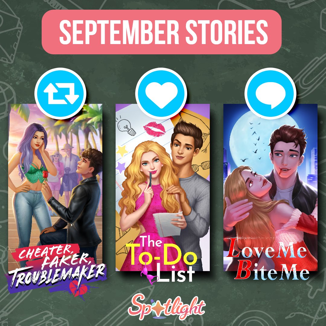 play_spotlight's tweet photo. September stories were amazing! π€©
Which one was your favorite? π
#Spotlightgame #mobilegame #GooglePlay #iTunes #visualnovel #SpotlightApp #September #Septemberstories #CheaterFakerTroublemaker #TheToDoList #LoveMeBiteMe https://t.co/v5ayj4QEuU