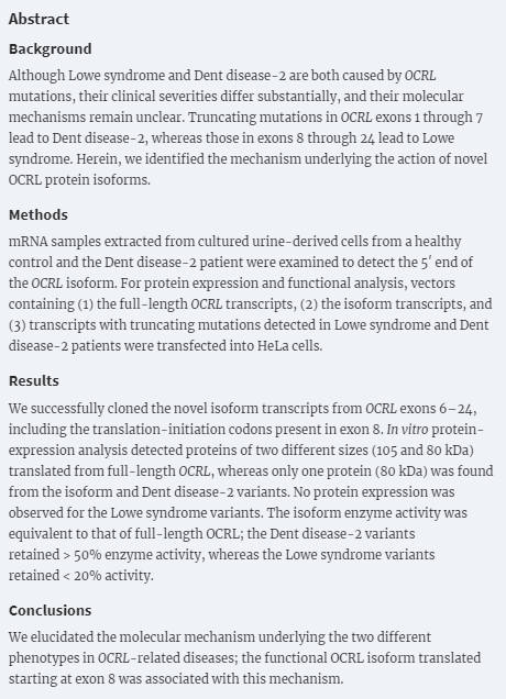 ASPNeph's tweet photo. Identification of novel #OCRL isoforms associated with phenotypic differences between #Dentdisease-2 and #Lowesyndrome @NDTsocial
https://t.co/fZ8cmt7DCN https://t.co/upfTM9awfE