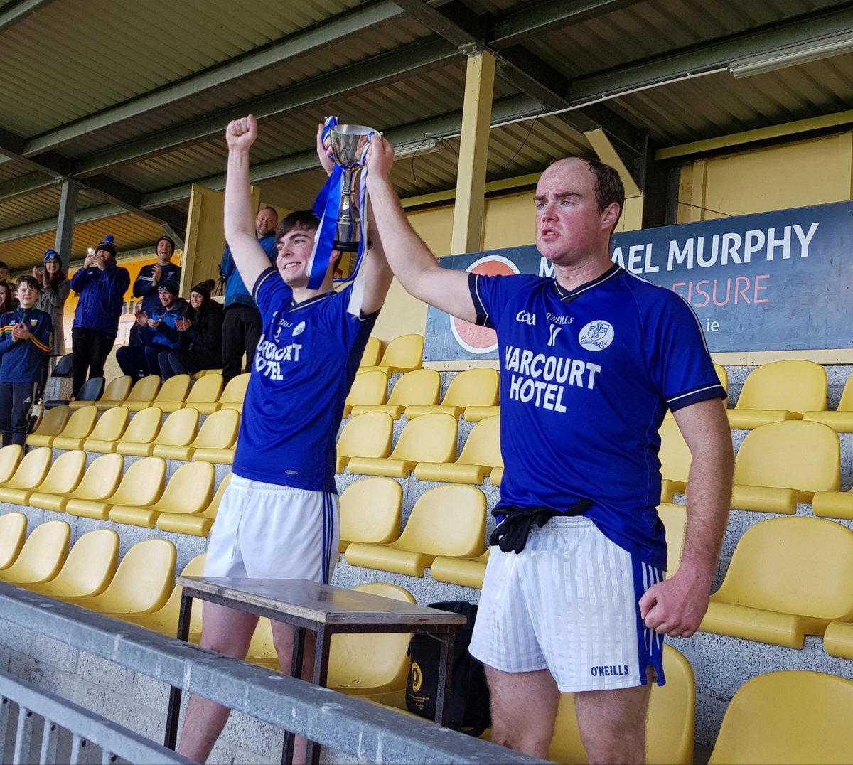 NaomhConaillGAA's tweet photo. Joint captains Ronan Breslin and Eoin Boyle lift the Senior C Championship Cup 2021
🔵⚪🔵⚪ https://t.co/5R3MSVagQY