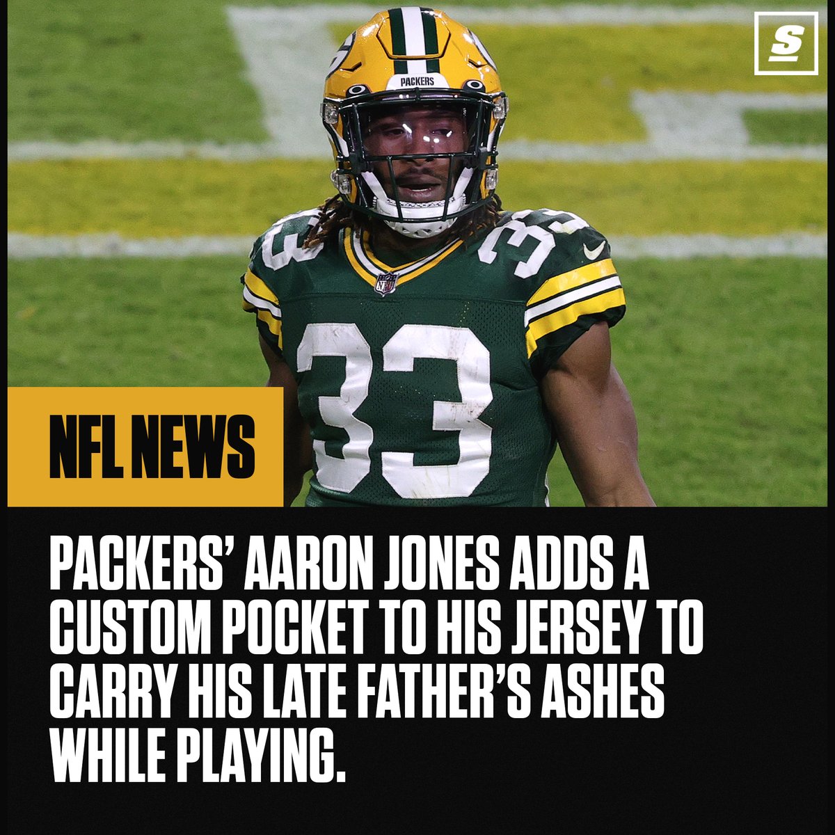 theScore's tweet photo. Aaron Jones will always have his father's ashes with him now. 🙏 https://t.co/fU9Yike4Y2 https://t.co/ZTaZcZy6u7