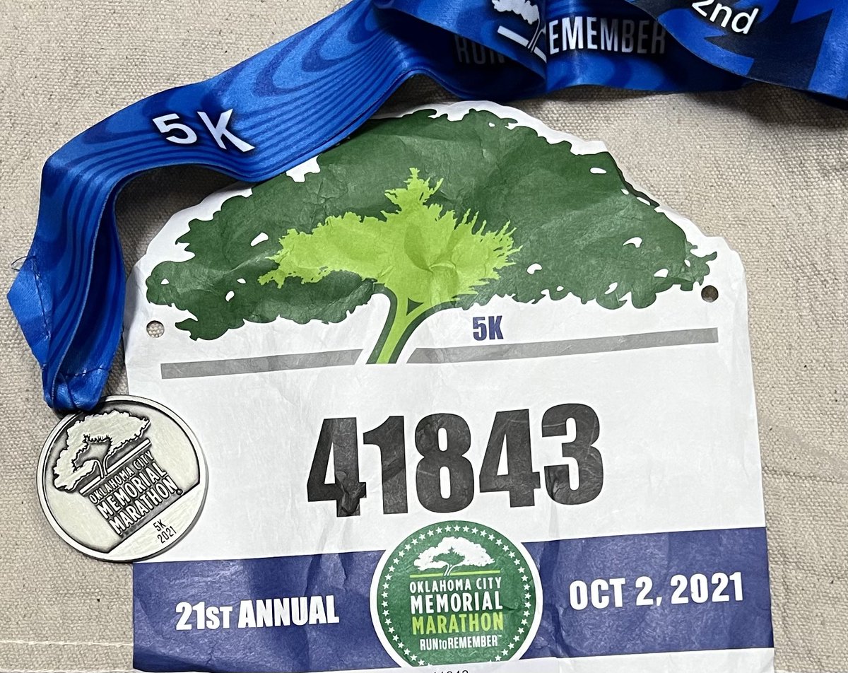 failedinsomniac's tweet photo. I DID THE THING!!! My first in-person race, blazing time of 42:33, but I ran all the way!🏃🏼‍♀️ #Less2C
#oldladycominthru #RUNtoREMEMBER
@OKCMarathon https://t.co/dnvxN45MDW