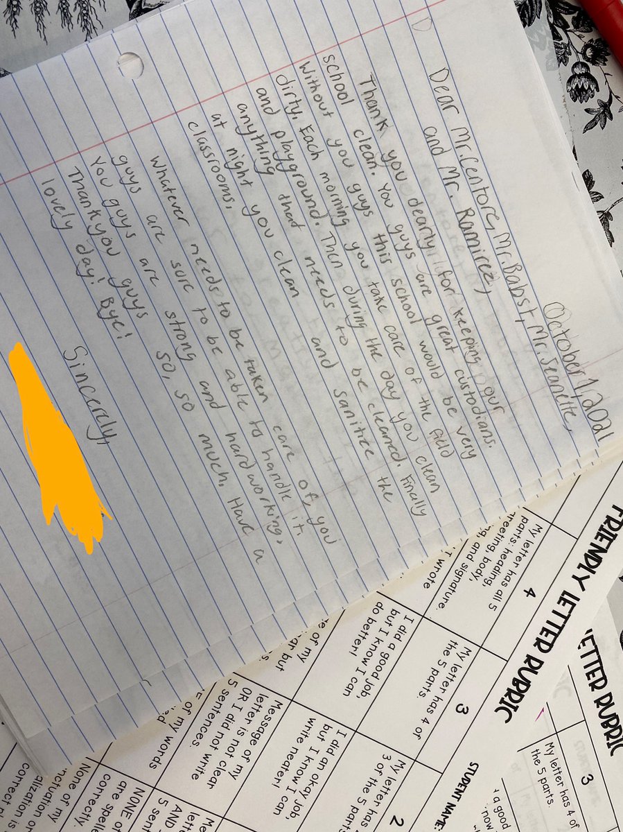 Mrsulsheimer's tweet photo. Today is National Custodian Day. We practiced writing friendly letters to thank the custodial staff at @JamesADever. We can never thank you enough for all your hard work! #deverstrong @GruenDarren @JamesADever @VS13UFSD https://t.co/dYasTAlimA