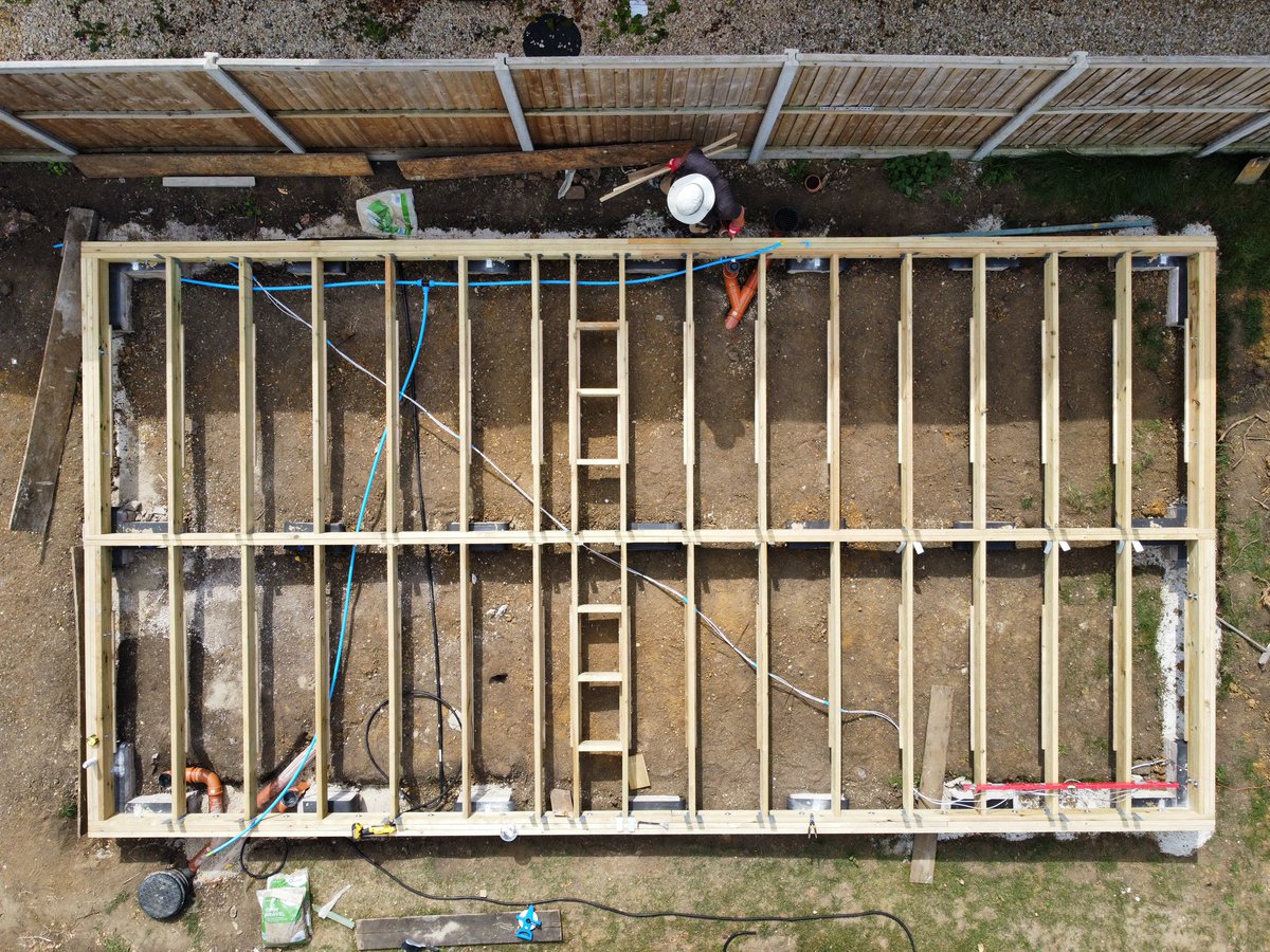 Severndrone's tweet photo. Site progress: Log cabin annexe - sub floor framing complete
#drone 
#uas
#construction
#cabin
#timberframe
#builder
#building
#foundations
#severndrone
#annexe
#progress https://t.co/DrAqXoGxFr