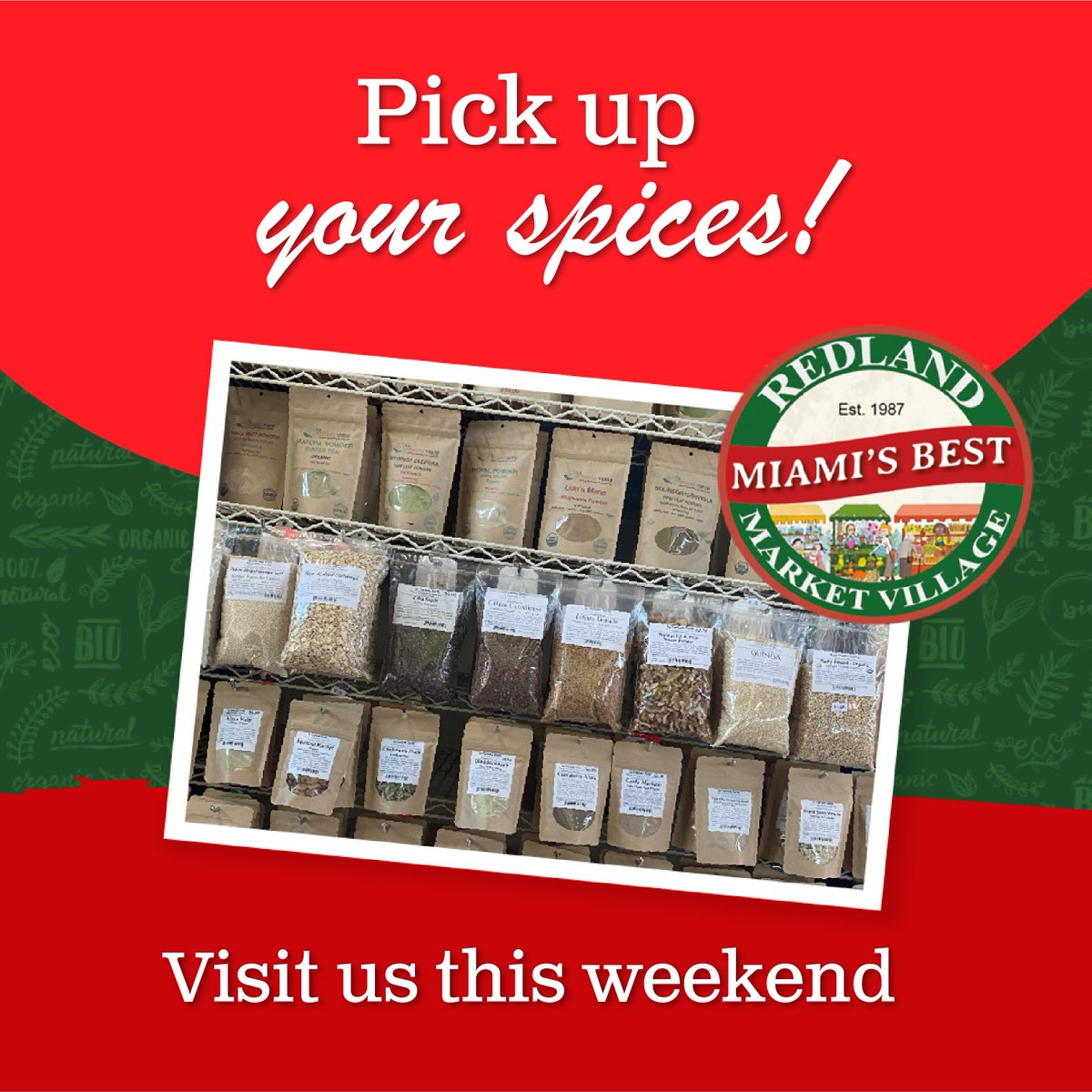 RedLandMarket's tweet photo. Pick up your spices!
https://t.co/zffQDrTNiK
#redlandmarketvillage #redland #pulguero #miami #farmersmarket #plants #pets #organic #community #homestead #buylocal #shoplocal #electronics #furniture #toys #antiques #barbershop #foodcourt #patiodecomidas #comida https://t.co/uC4bASpu1B