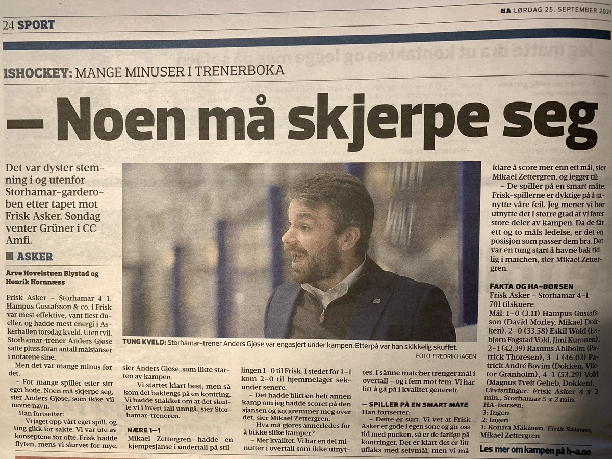Konkrete tilbakemeldinger fra trenerhold i <a href="/StorhamarHockey/">Storhamar Hockey</a> … Alle og ingen bør også ta seg sammen.