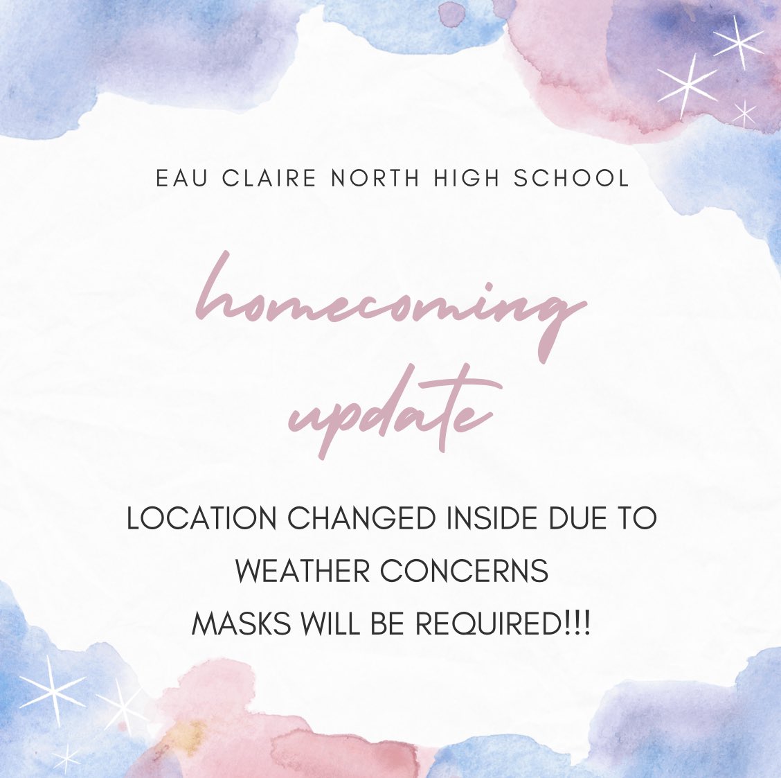 nhs_stu_co's tweet photo. Update!!!! location is changed to inside due to weather! Masks Required! See you tonight Huskies!💫 https://t.co/KDIsnMSdE4