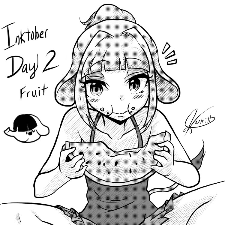 Day 2: Opal eating Fruit 
#acnh #inktober #cutgirltober #opal #anime #villager #gijinka #fruit #watermelon #AnimalCrossingNewHorizons #acnh #nintendoswitch 
