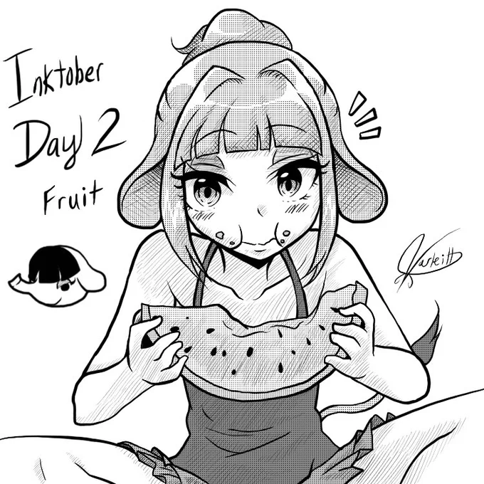 Day 2: Opal eating Fruit 
#acnh #inktober #cutgirltober #opal #anime #villager #gijinka #fruit #watermelon #AnimalCrossingNewHorizons #acnh #nintendoswitch 
