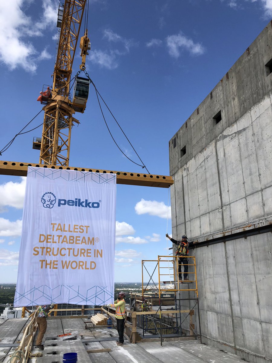 MarwestGroup's tweet photo. Throwing back to a prior milestone 6 weeks ago...@PeikkoCanada installs the final, and only golden Delta Beam at 300 Main! Officially the tallest Delta Beam based structure in the world! #winnipegstallest #worldstallest #winnipeg #winnipegconstruction #deltabeam #marwest #peikko https://t.co/jzPYjv7E9m